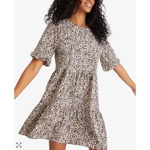 Sanctuary All Day Leopard Print Bubble Sleeve Dress NWT